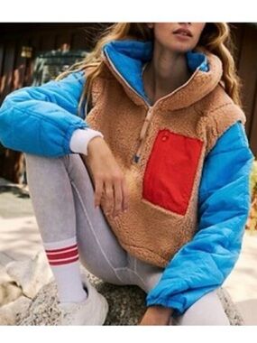 Free People Scenic Route Colorblock Pullover - Blue Multi - Women’s Large